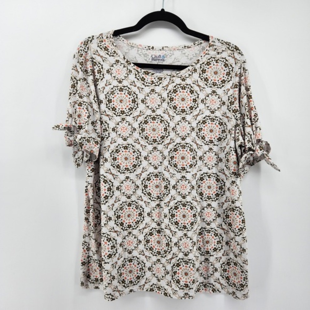 Croft & Barrow Women's Floral Geometric Print Tie Sleeve Top - Size L